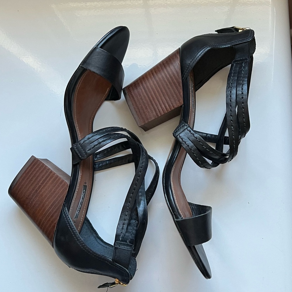 Arezzo Strappy Black Wood Block‎ Heel Sandal